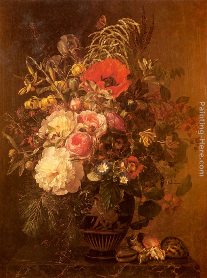 A Still Life With Flowers In A Greek Vase Painting