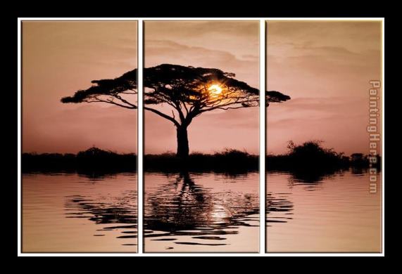 landscape AFRICAN SUNSET Framed Painting landscape AFRICAN SUNSET Framed Painting