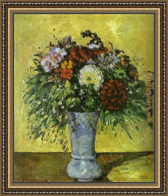 Paul Cezanne Flowers In A Blue Vase Framed Painting For Sale