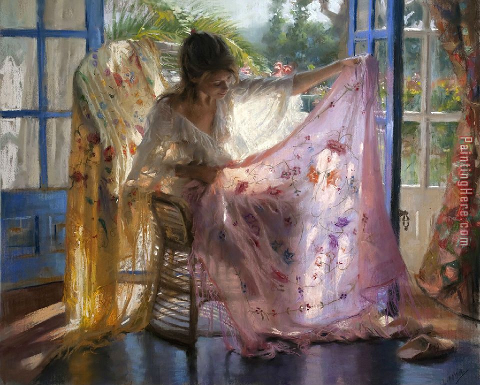Lady Fixing Her Scarfs painting - Vicente Romero Redondo Lady Fixing Her Scarfs art painting