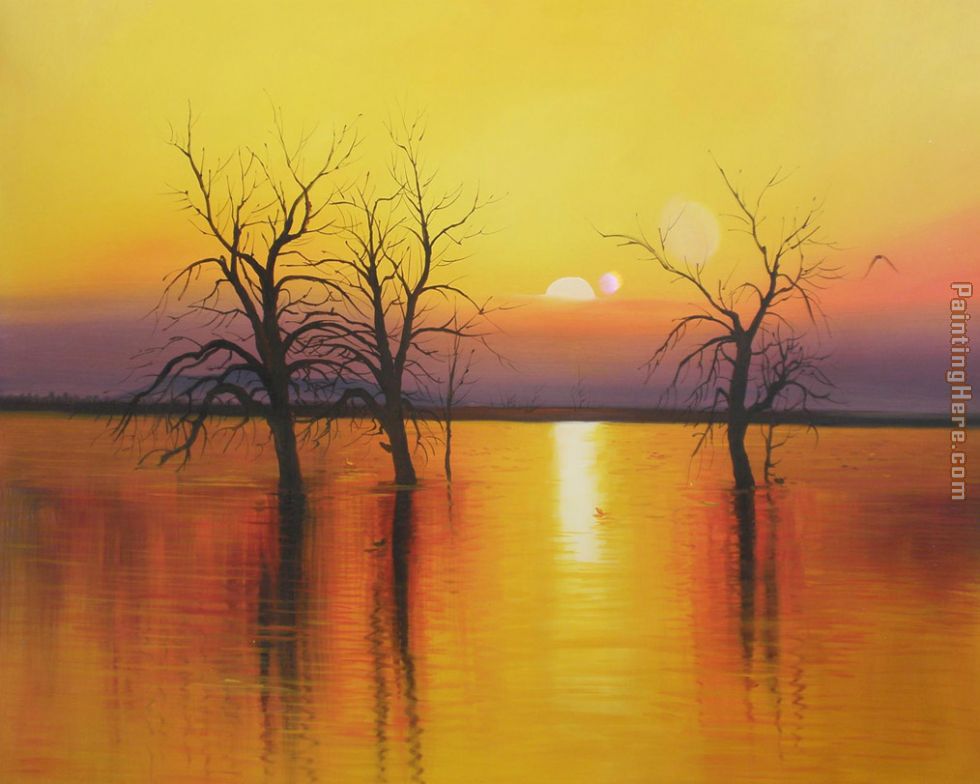 sunset with trees paintings