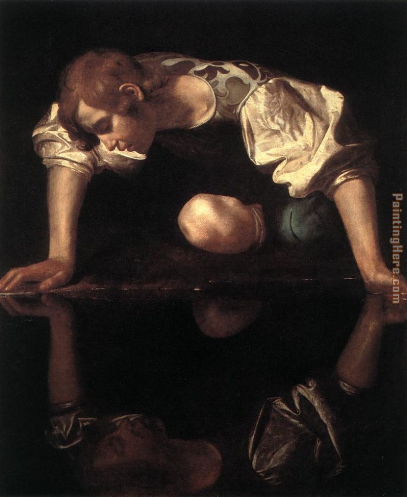 Narcissus painting - Caravaggio Narcissus art painting