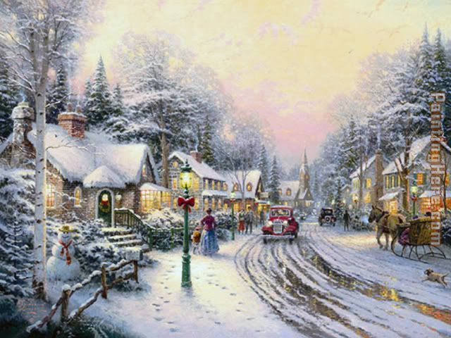 Thomas Kinkade Christmas Village painting anysize 50% off - Christmas ...