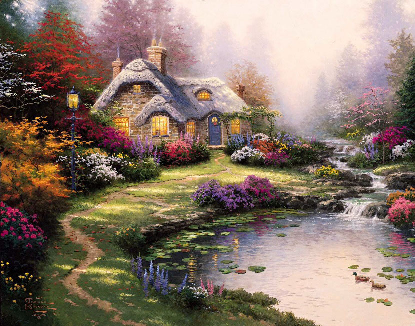 Thomas Kinkade Everett's Cottage painting anysize 50% off - Everett's ...