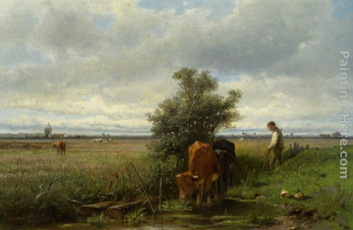 Anton Mauve Cattle Watering painting anysize 50% off - Cattle Watering ...