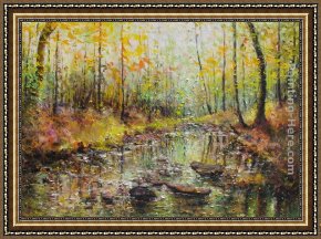 River of Dreams Framed Paintings - Leafs on the River by 2011