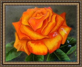 Two Roses on a Tablecloth Framed Paintings - Orange Rose by 2011