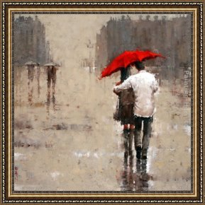 Girl with Red Hair Framed Paintings - Red umbrella by 2011