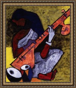 Card Player Framed Paintings - sitar player by 2011
