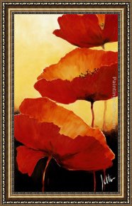 The Red Boats Argenteuil Framed Paintings - Three Red Poppies II by 2011