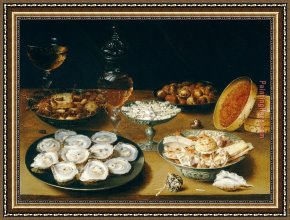 2017 New Framed Paintings - Dishes with Oysters Fruit And Wine by 2017 new