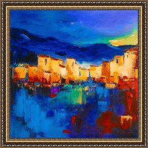 2017 New Framed Paintings - Sunset Over The Village by 2017 new