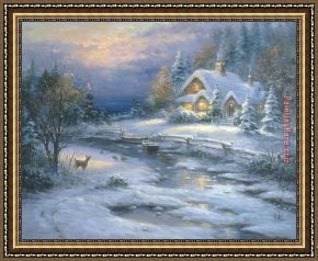 2017 New Framed Paintings - Winter Cottage by 2017 new