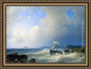 Welsh Coast Framed Paintings - A Rocky Coast by Abraham Hulk Snr