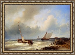 Welsh Coast Framed Paintings - Shipping Off The Dutch Coast by Abraham Hulk Snr