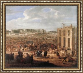 Bartholomeus Van Der Helst Framed Paintings - Construction of the Ch&acirc;teau de Versailles by Adam Frans Van Der Meulen