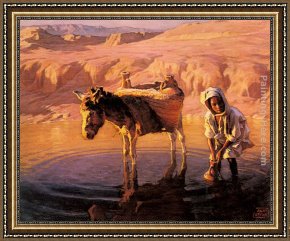 Adams Framed Paintings - At the Watering Hole by Adam Styka