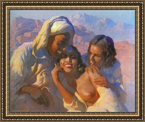 Adams Framed Paintings - Le Rendez-Vous au coucher du soleil by Adam Styka