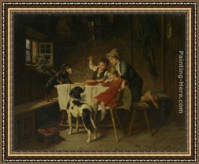 Hard Times Framed Paintings - Dinner Time by Adolf Eberle