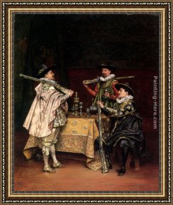 Alexandre Framed Paintings - Discussing The Day's Shoot by Adolphe Alexandre Lesrel