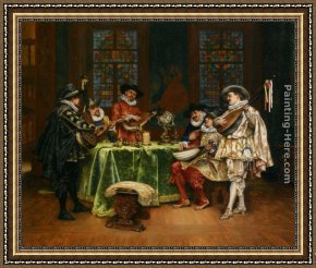 Alexandre Framed Paintings - Interior with Troubadours by Adolphe Alexandre Lesrel