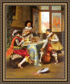 Alexandre Framed Paintings - The Musical Trio by Adolphe Alexandre Lesrel