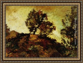 Rocky Coast And Gulls Framed Paintings - Rocky Landscape by Adolphe Monticelli