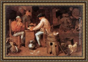 Card Player Framed Paintings - The Card Players by Adriaen Brouwer