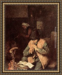 Card Player Framed Paintings - Flute Player by Adriaen van Ostade