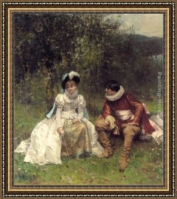 Courtship The Proposal Framed Paintings - The Courtship by Adrien Moreau