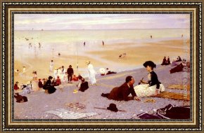 Les Moissonneurs 1888 Framed Paintings - Sur Les Galets by Albert Aublet