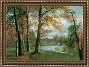Lake Como Framed Paintings - A Quiet lake by Albert Bierstadt