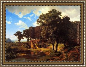 Mill on The Thames, Mapledurham Framed Paintings - A Rustic Mill by Albert Bierstadt
