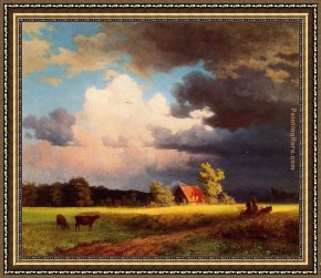 Landscape Framed Paintings - Bavarian Landscape by Albert Bierstadt