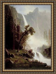 The Woman with The Veil Framed Paintings - Bridal Veil Falls Yosemite by Albert Bierstadt
