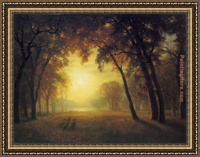 Deer Park Framed Paintings - Deer in a Clearing by Albert Bierstadt