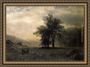Deer Park Framed Paintings - Deer in a Landscape by Albert Bierstadt