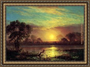 Lake Como Framed Paintings - Evening, Owens Lake, California by Albert Bierstadt