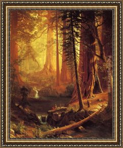 Among The Sierra Nevada Mountains California Framed Paintings - Giant Redwood Trees of California by Albert Bierstadt