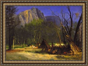 Among The Sierra Nevada Mountains California Framed Paintings - Indians in Council, California by Albert Bierstadt