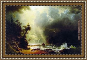 Welsh Coast Framed Paintings - Puget Sound on the Pacific Coast by Albert Bierstadt
