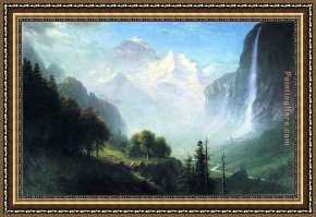 Genesis The Fall And Expulsion From Paradise The Original Sin Framed Paintings - Staubbach Falls Near Lauterbrunnen Switzerland by Albert Bierstadt