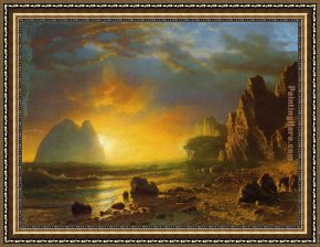 Welsh Coast Framed Paintings - Sunset on the Coast by Albert Bierstadt
