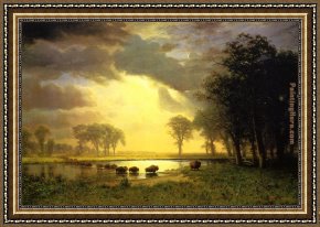 The Buffalo Trail Framed Paintings - The Buffalo Trail by Albert Bierstadt
