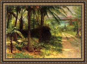 Tropical Framed Paintings - Tropical Landscape by Albert Bierstadt
