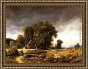 Landscape Framed Paintings - Westphalian Landscape by Albert Bierstadt