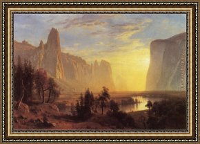 Deer Park Framed Paintings - Yosemite Valley Yellowstone Park by Albert Bierstadt