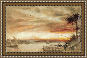 Albert Goodwin Framed Paintings - A Nile Sunset by Albert Goodwin
