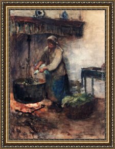 Picture of The Last Supper II Framed Paintings - A Cottage Interior With A Peasant Woman Preparing Supper by Albert Neuhuys