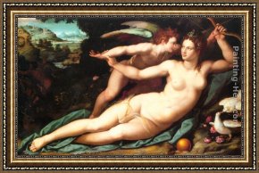 Cupid Framed Paintings - Venus and Cupid by Alessandro Allori